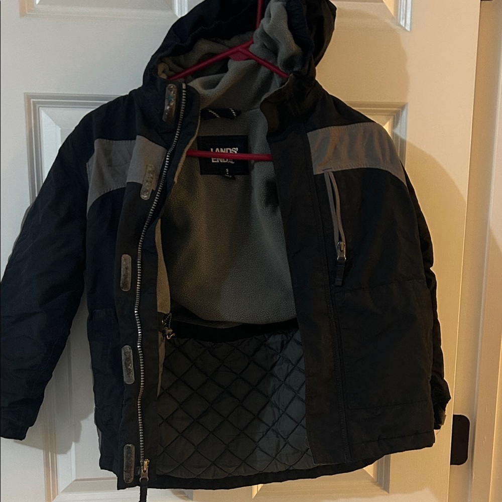 Lands' End Black and Gray Quilted Jacket